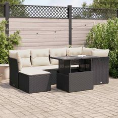 Salon de jardin 7 pcs avec coussins noir résine tressée