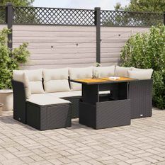 Salon de jardin 7 pcs avec coussins noir résine tressée