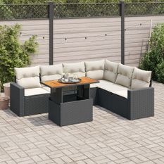 Salon de jardin 7 pcs avec coussins noir résine tressée