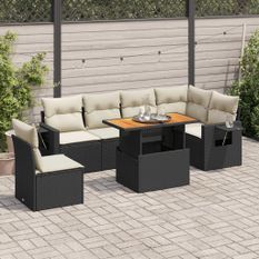 Salon de jardin 7 pcs avec coussins noir résine tressée