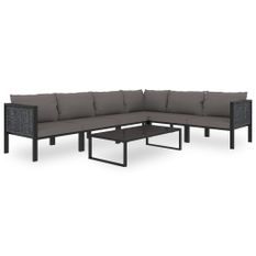 Salon de jardin 7 pcs avec coussins Résine tressée Anthracite 2