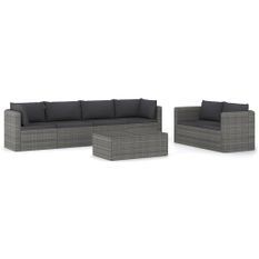 Salon de jardin 7 pcs avec coussins Résine tressée Gris 27