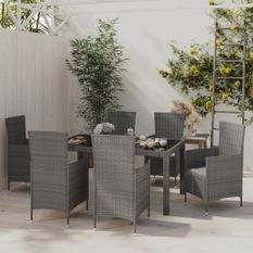 Salon de jardin 7 pcs avec coussins Résine tressée Gris