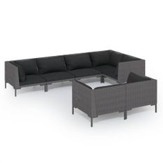 Salon de jardin 7 pcs avec coussins Résine tressée Gris foncé 3