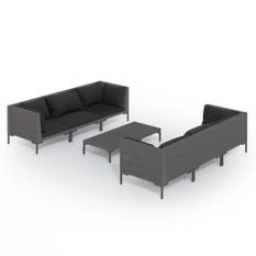 Salon de jardin 7 pcs avec coussins Résine tressée Gris foncé 4