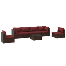 Salon de jardin 7 pcs avec coussins Résine tressée Marron 4