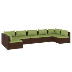 Salon de jardin 7 pcs avec coussins Résine tressée Marron 17
