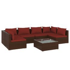 Salon de jardin 7 pcs avec coussins Résine tressée Marron 16