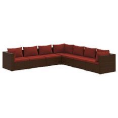 Salon de jardin 7 pcs avec coussins Résine tressée Marron 13