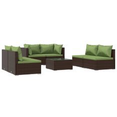 Salon de jardin 7 pcs avec coussins Résine tressée Marron 25