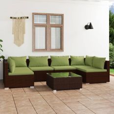 Salon de jardin 7 pcs avec coussins Résine tressée Marron 24