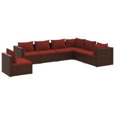 Salon de jardin 7 pcs avec coussins Résine tressée Marron 2