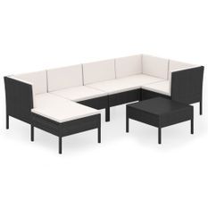 Salon de jardin 7 pcs avec coussins Résine tressée Noir 48