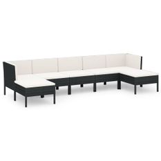Salon de jardin 7 pcs avec coussins Résine tressée Noir 40