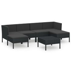 Salon de jardin 7 pcs avec coussins Résine tressée Noir 46