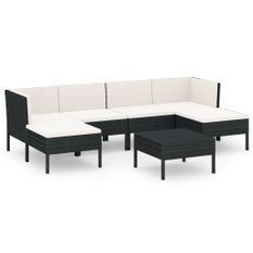 Salon de jardin 7 pcs avec coussins Résine tressée Noir 45