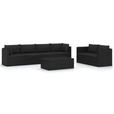 Salon de jardin 7 pcs avec coussins Résine tressée Noir 33