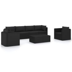 Salon de jardin 7 pcs avec coussins Résine tressée Noir 32