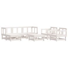 Salon de jardin 7 pcs Blanc Bois de pin massif