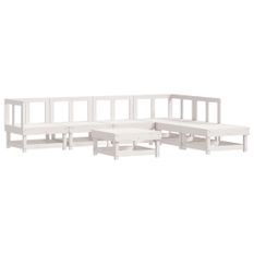 Salon de jardin 7 pcs Blanc Bois de pin massif