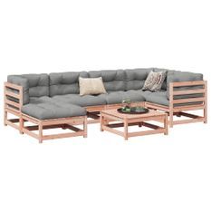 Salon de jardin 7 pcs et coussins bois massif sapin de douglas