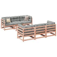 Salon de jardin 7 pcs et coussins bois massif sapin de douglas