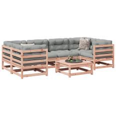 Salon de jardin 7 pcs et coussins bois massif sapin de douglas