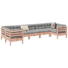 Salon de jardin 7 pcs et coussins bois massif sapin de douglas