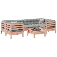 Salon de jardin 7 pcs et coussins bois massif sapin de douglas
