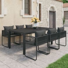 Salon de jardin 7 pcs PVC Résine tressée Noir