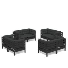 Salon de jardin 8 pcs avec coussins anthracite Bois de pin 5