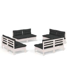 Salon de jardin 8 pcs avec coussins anthracite Bois de pin