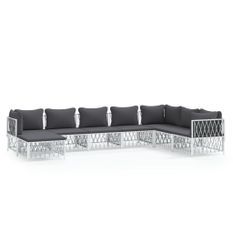 Salon de jardin 8 pcs avec coussins blanc acier