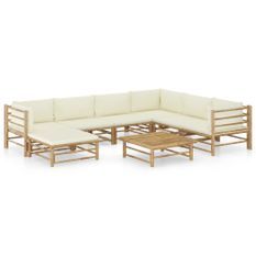 Salon de jardin 8 pcs avec coussins blanc crème Bambou 3