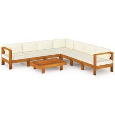 Salon de jardin 8 pcs avec coussins blanc crème Bois d'acacia 3