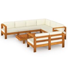 Salon de jardin 8 pcs avec coussins blanc crème Bois d'acacia 2