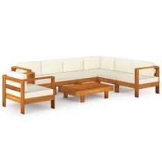 Salon de jardin 8 pcs avec coussins blanc crème Bois d'acacia 4