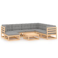 Salon de jardin 8 pcs avec coussins Bois de pin massif 60