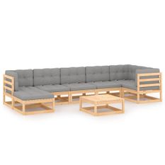 Salon de jardin 8 pcs avec coussins Bois de pin massif 17