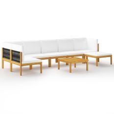 Salon de jardin 8 pcs avec coussins Crème Bois d'acacia solide 3