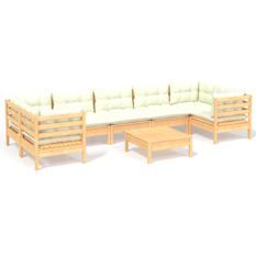 Salon de jardin 8 pcs avec coussins crème Bois de pin 5