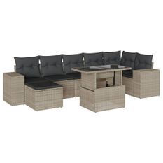 Salon de jardin 8 pcs avec coussins gris clair résine tressée