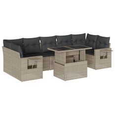 Salon de jardin 8 pcs avec coussins gris clair résine tressée
