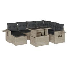 Salon de jardin 8 pcs avec coussins gris clair résine tressée