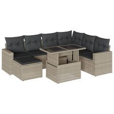 Salon de jardin 8 pcs avec coussins gris clair résine tressée