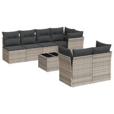 Salon de jardin 8 pcs avec coussins gris clair résine tressée