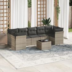 Salon de jardin 8 pcs avec coussins gris clair résine tressée