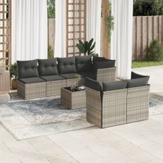 Salon de jardin 8 pcs avec coussins gris clair résine tressée