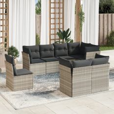 Salon de jardin 8 pcs avec coussins gris clair résine tressée