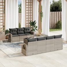 Salon de jardin 8 pcs avec coussins gris clair résine tressée